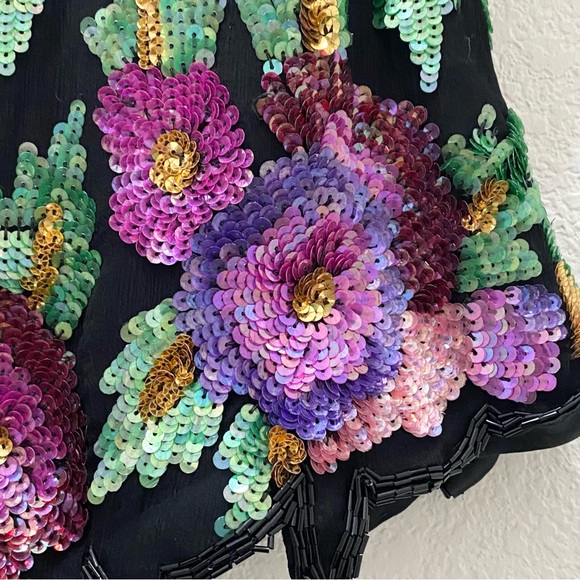 Vintage Laurence Kazar Heavily Beaded Sequin Floral Blouse Size M - Picture 11 of 16